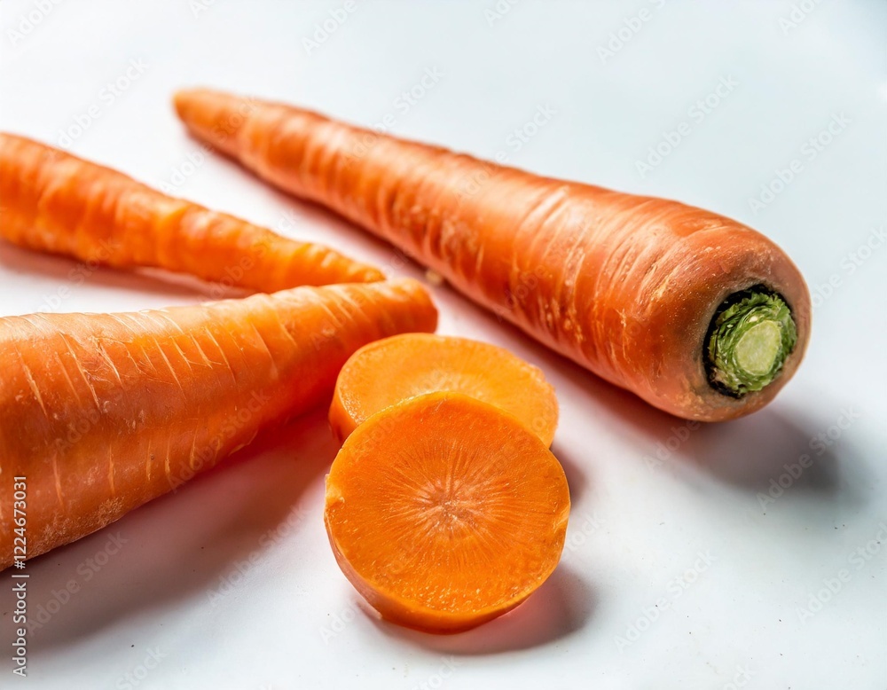 Fresh carrots and carrot slices isolated on a white background, with a clean and crisp appearance. The vibrant orange color of the carrots stands out, emphasizing their natural texture and freshness. Fresh carrots and carrot slices isolated on a white background, with a clean and crisp appearance. The vibrant orange color of the carrots stands out, emphasizing their natural texture and freshness.