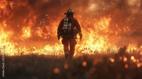 Firefighter Walking Through Flames – Heroic Duty photo