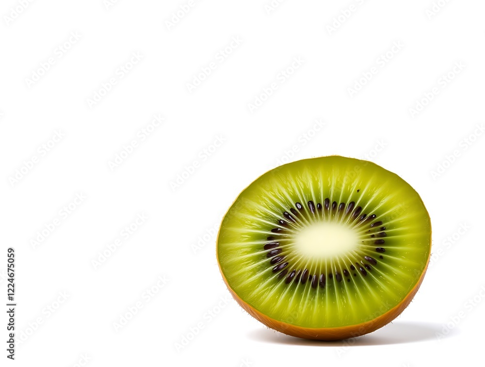 A fresh sliced kiwi fruit on a white background, generative ai A fresh sliced kiwi fruit on a white background, generative ai
