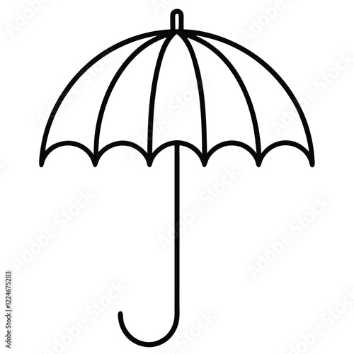 An umbrella icon with a curved handle and an open canopy.