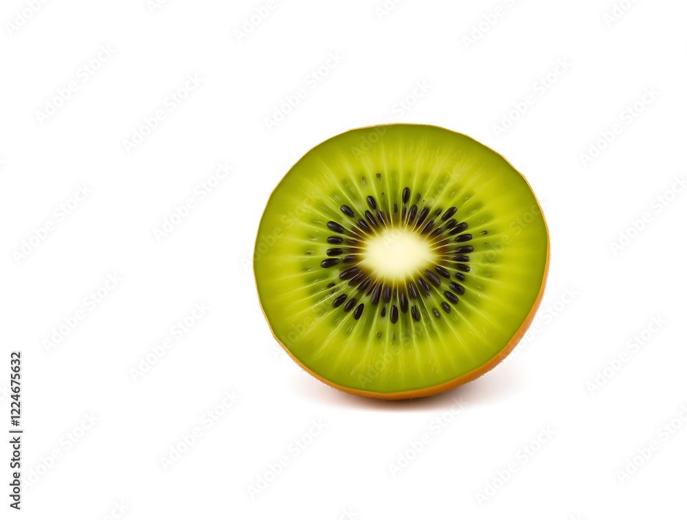 A fresh sliced kiwi fruit on a white background, generative ai A fresh sliced kiwi fruit on a white background, generative ai