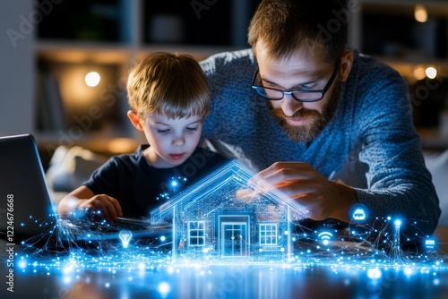 A family setting up smart home devices with encrypted settings. Generative AI