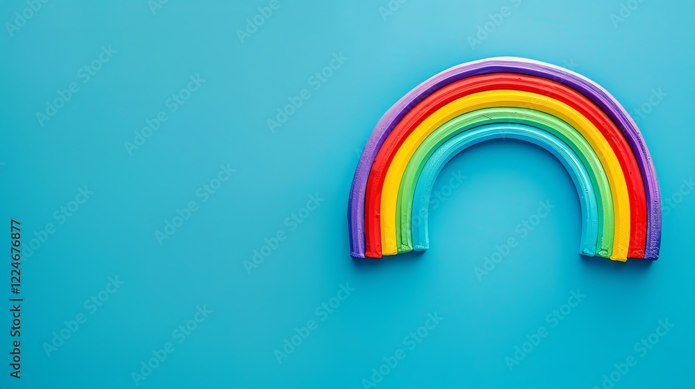 A rainbow made of playdough on a blue background. A rainbow made of playdough on a blue background.