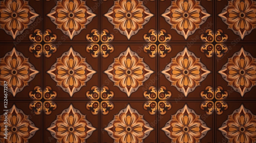 Elegant Brown Floral Tile Pattern Design Elegant Brown Floral Tile Pattern Design