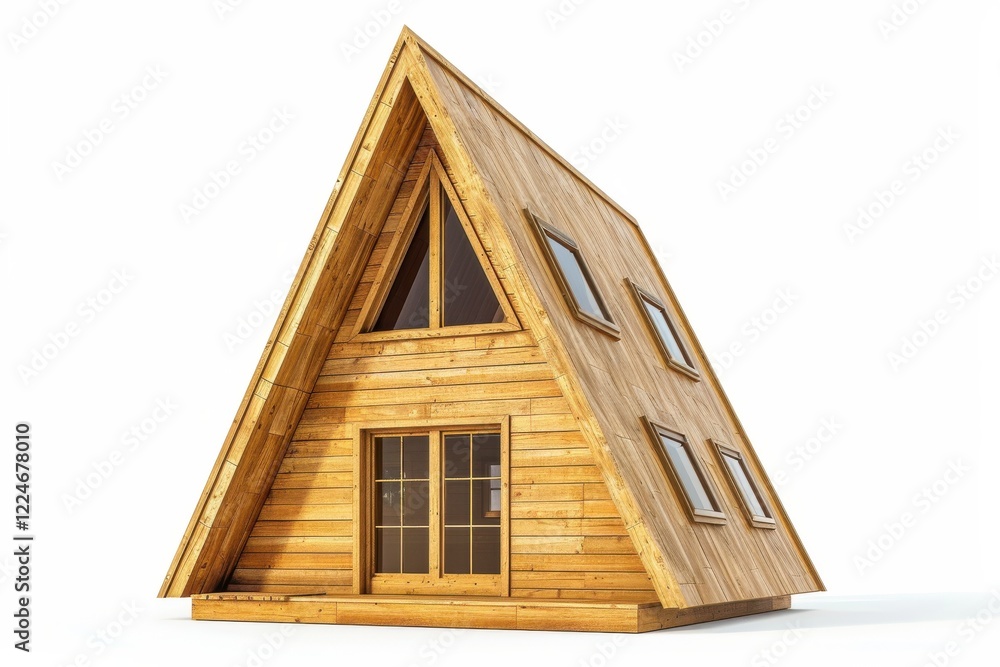 A charming wooden A-frame cabin with large windows nestled in a serene landscape under a bright blue sky during the day isolated on transparent background A charming wooden A-frame cabin with large windows nestled in a serene landscape under a bright blue sky during the day isolated on transparent background