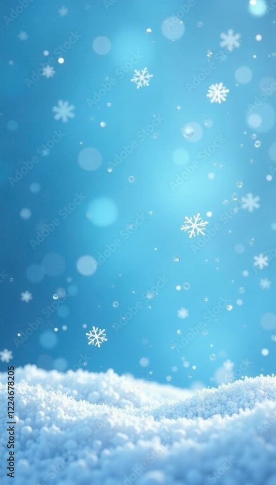 Sparkling snowflakes in a pale blue background, snowy landscape, sparkling, crystal clear Sparkling snowflakes in a pale blue background, snowy landscape, sparkling, crystal clear