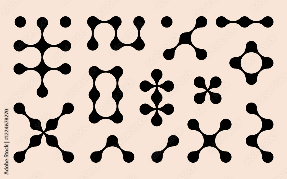 Set black metaballs isolated on a white background. Modern contemporary geometric shapes and elements. Vector illustration Set black metaballs isolated on a white background. Modern contemporary geometric shapes and elements. Vector illustration