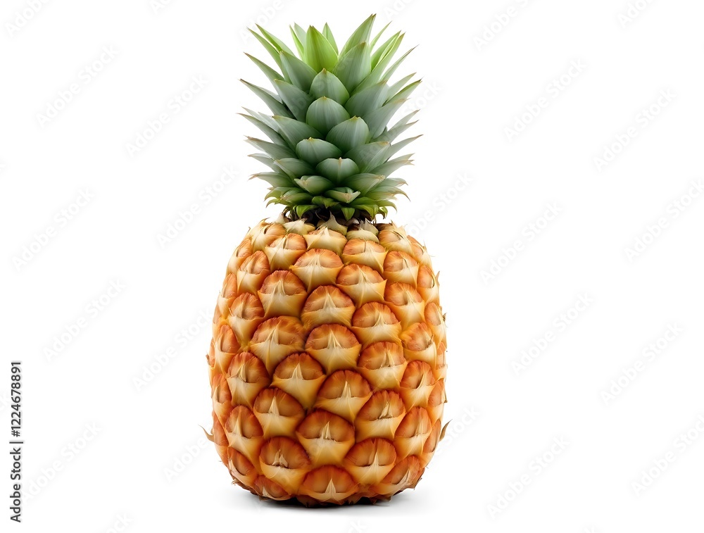 A high-resolution image of a ripe pineapple with a vibrant orange-yellow exterior and fresh green leaves, generative ai A high-resolution image of a ripe pineapple with a vibrant orange-yellow exterior and fresh green leaves, generative ai
