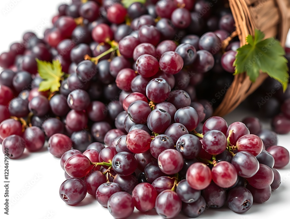 a basket of grapes in isolated background, generative ai