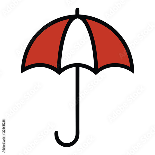 An umbrella icon with a curved handle and an open canopy.