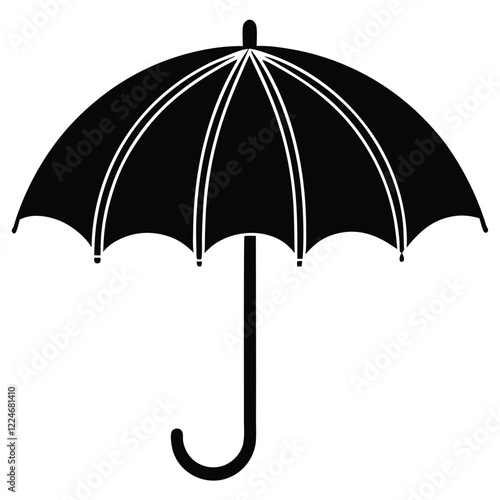 An umbrella icon with a curved handle and an open canopy.