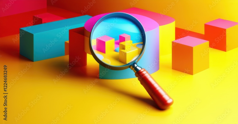 Magnifying glass revealing hidden details in geometric structures, symbolizing precision, clarity, problem-solving, attention to customer issues, thorough analysis, transparency Magnifying glass revealing hidden details in geometric structures, symbolizing precision, clarity, problem-solving, attention to customer issues, thorough analysis, transparency