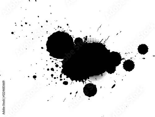 black ink brush painting dropped splatter splash on white background artistic