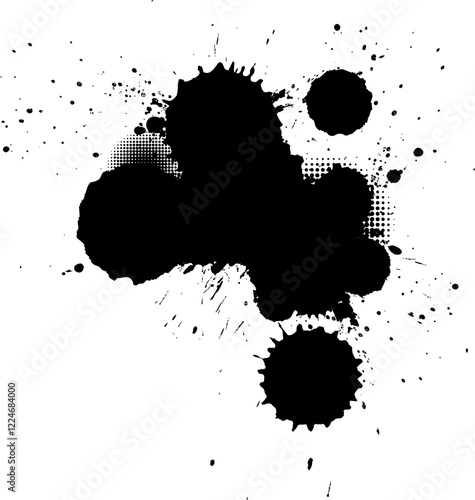 black ink brush painting splash splatter grunge graphic element