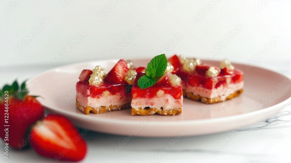 Mini strawberry pretzel salad bites with fresh berries and mint Mini strawberry pretzel salad bites with fresh berries and mint
