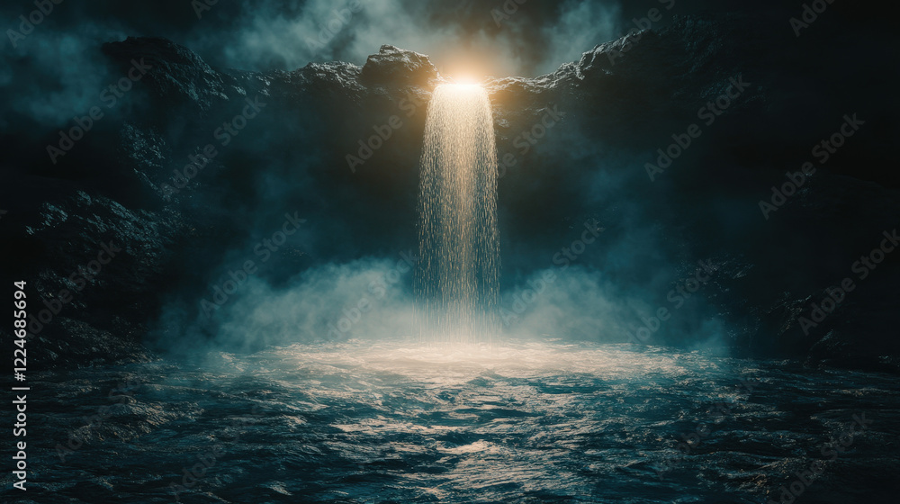 Fototapeta premium Glowing Waterfall in a Mystical Cave
