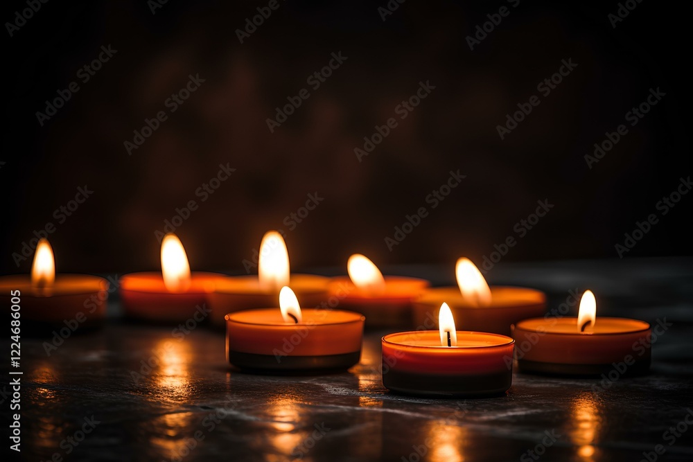 Softly flickering candles housed in elegant aluminum cases create an inviting glow. This warm atmosphere will enhance any setting, perfect for relaxation or special occasions. Softly flickering candles housed in elegant aluminum cases create an inviting glow. This warm atmosphere will enhance any setting, perfect for relaxation or special occasions.