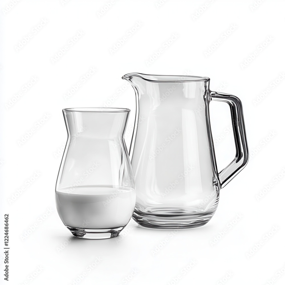 Glass milk jug and creamer on white Glass milk jug and creamer on white