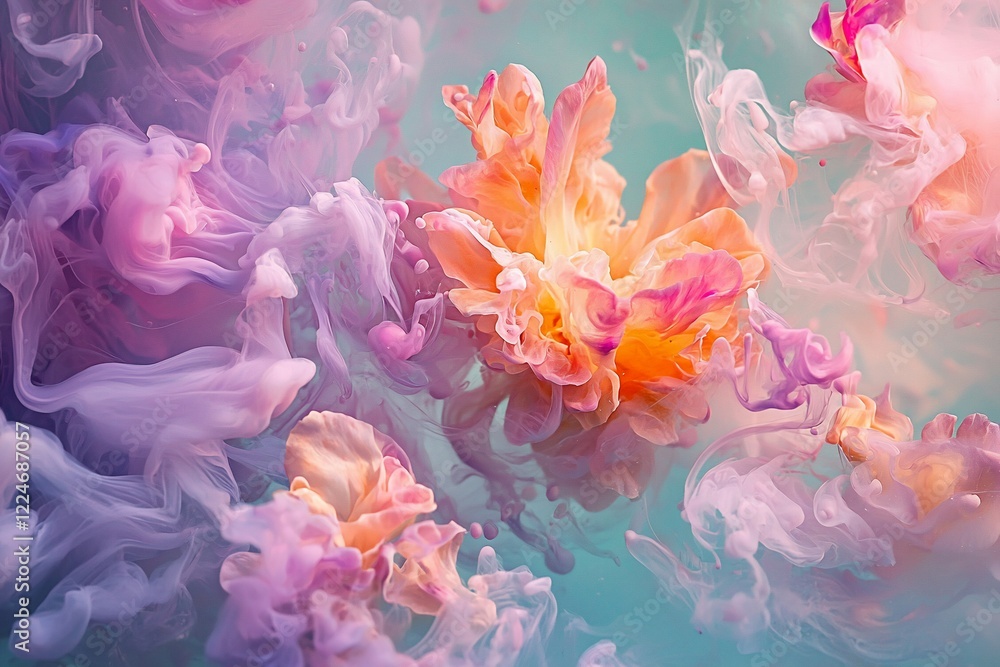 Obraz premium Vibrant abstract floral composition with swirling colors creating a dreamy atmosphere