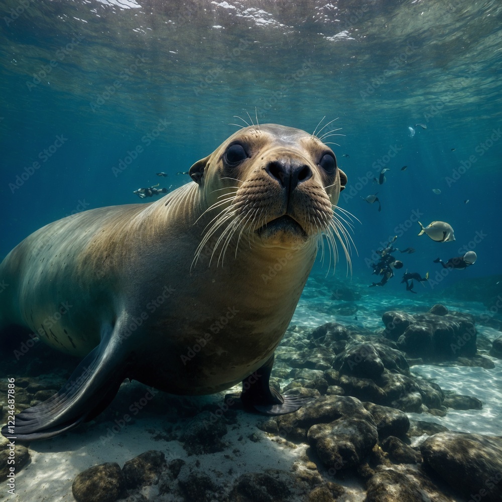 Fototapeta premium Sea lion for a playful underwater photo.