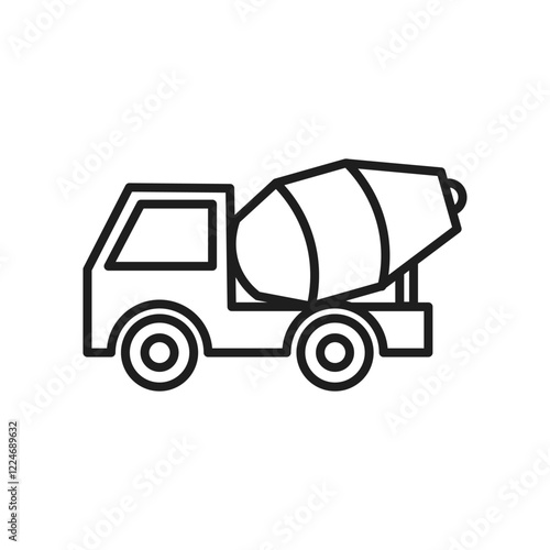 An outlined icon representing a cement mixer truck symbolizes both renovation and construction, emphasizing its crucial role in various development and engineering projects across the industry