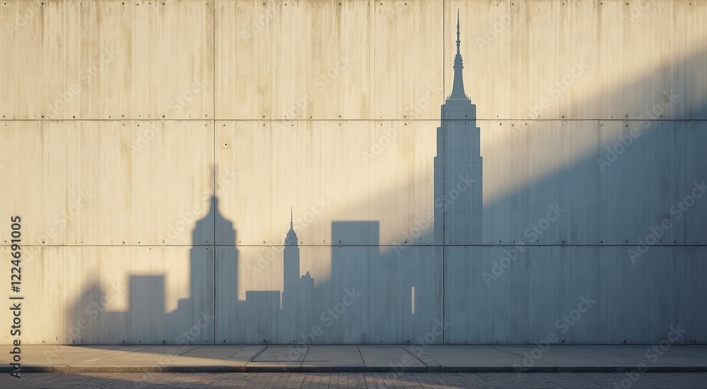 Fototapeta premium Stunning silhouette of skyline shadows on a sleek concrete surface illuminated by warm sunlight