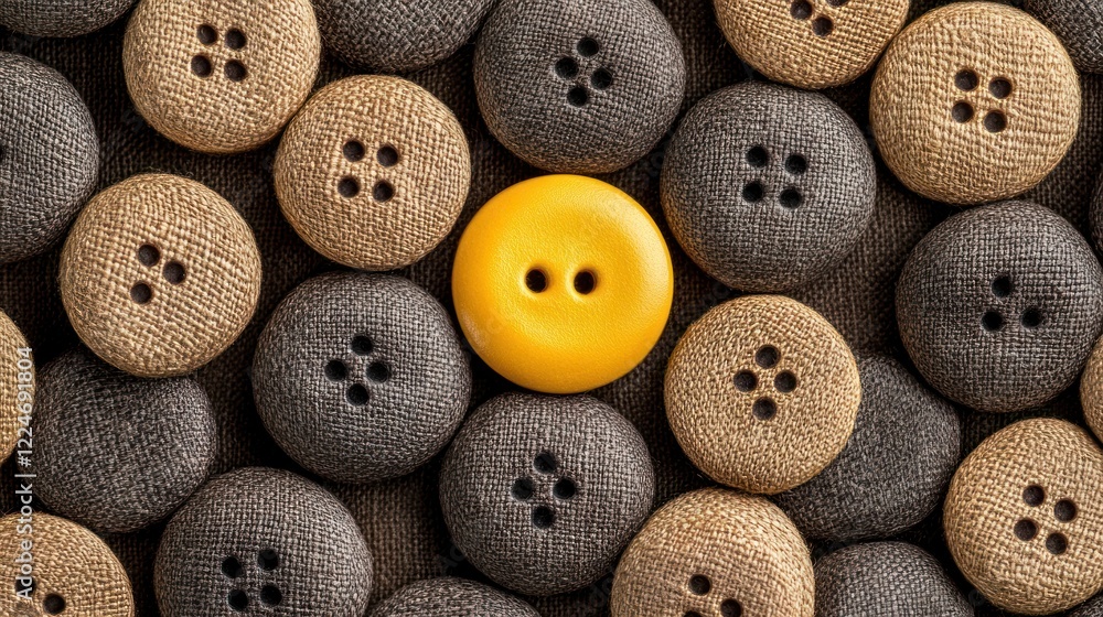 A Single Yellow Button Amongst Many Beige and Gray Buttons A Single Yellow Button Amongst Many Beige and Gray Buttons