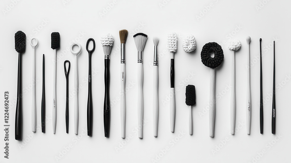 collection of black and white crochet tools arranged neatly, showcasing various shapes and sizes, perfect for crafting enthusiasts collection of black and white crochet tools arranged neatly, showcasing various shapes and sizes, perfect for crafting enthusiasts