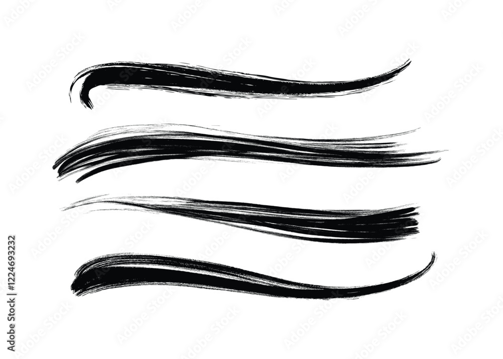 Curl brush stroke set. Brush strokes vector. Paintbrush collection. Grunge design elements. Dirty texture. Painted Long black lines strokes.