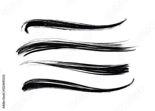 Curl brush stroke set. Brush strokes vector. Paintbrush collection. Grunge design elements. Dirty texture. Painted Long black lines strokes.
