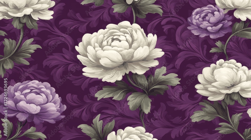 Elegant Floral Damask Seamless Pattern Design with Peonies Elegant Floral Damask Seamless Pattern Design with Peonies