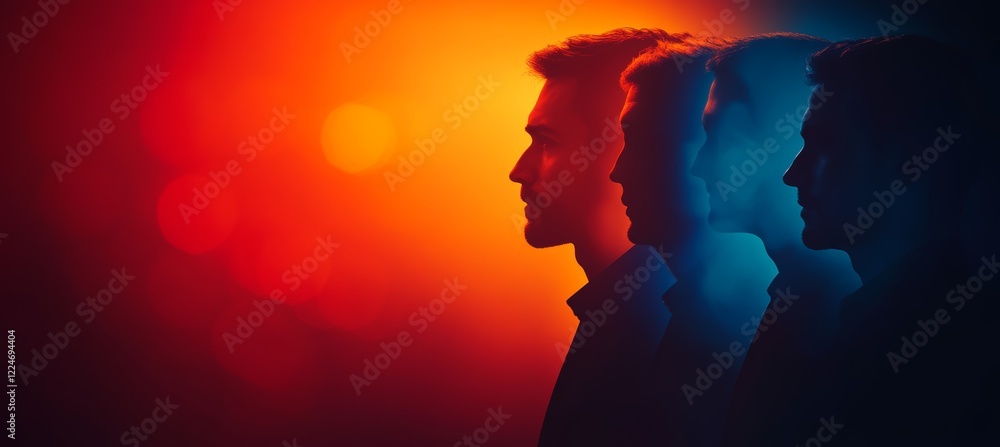Silhouette of people with red light effect. Generative AI technology. Silhouette of people with red light effect. Generative AI technology.