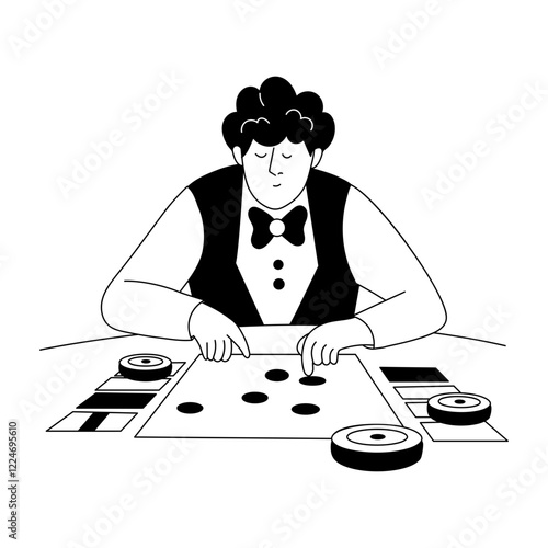 A character having good betting strategy, glyph style illustration 
