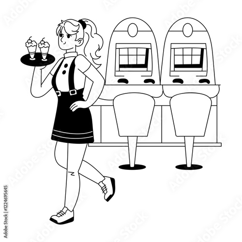 Casino girl serving drinks illustration in glyph style 

