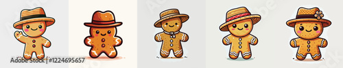 cute gingerbread vector wearing hat