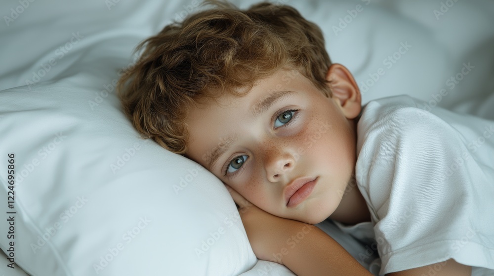 A contemplative boy lies on a pillow, gazing thoughtfully, evoking a sense of innocence and introspection. A contemplative boy lies on a pillow, gazing thoughtfully, evoking a sense of innocence and introspection.