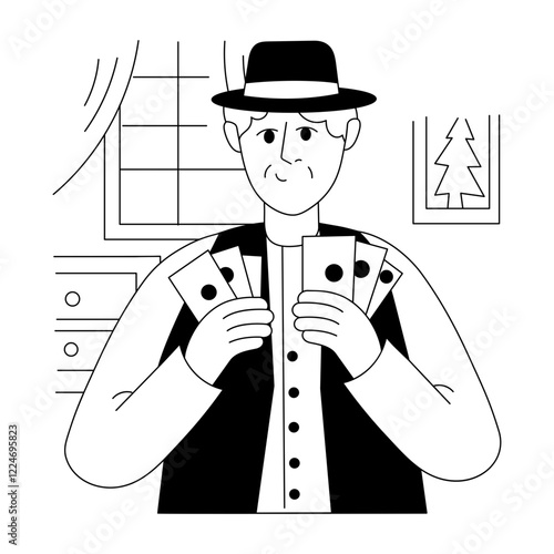 Senior player illustration in drawing style 
