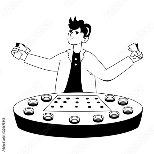 Casino player illustration in drawing style 

