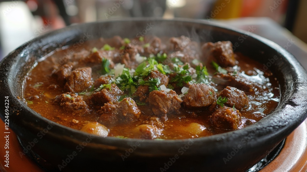 Chili meat served bowl. Generative AI Chili meat served bowl. Generative AI