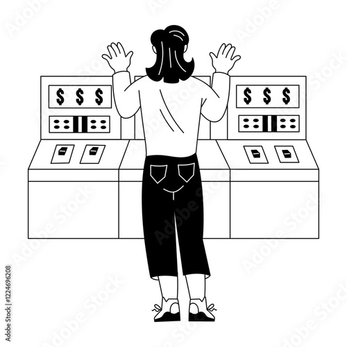 A character winning cash illustration in glyph style 

