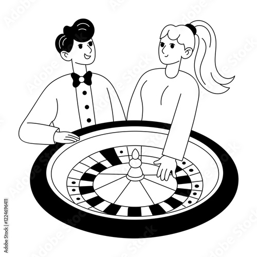 A glyph illustration of roulette dealer 
