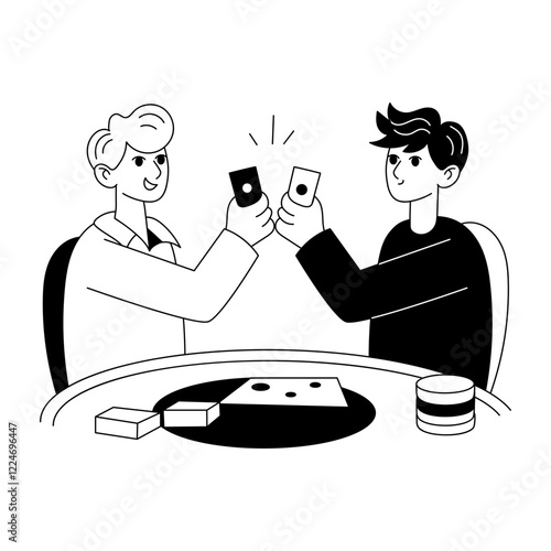 Poker showdown cards illustration in drawing style 
