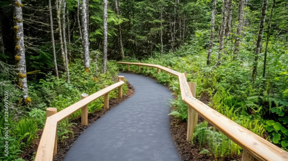 Fototapeta premium Inclusive nature trail in forest for accessible tourism adventures