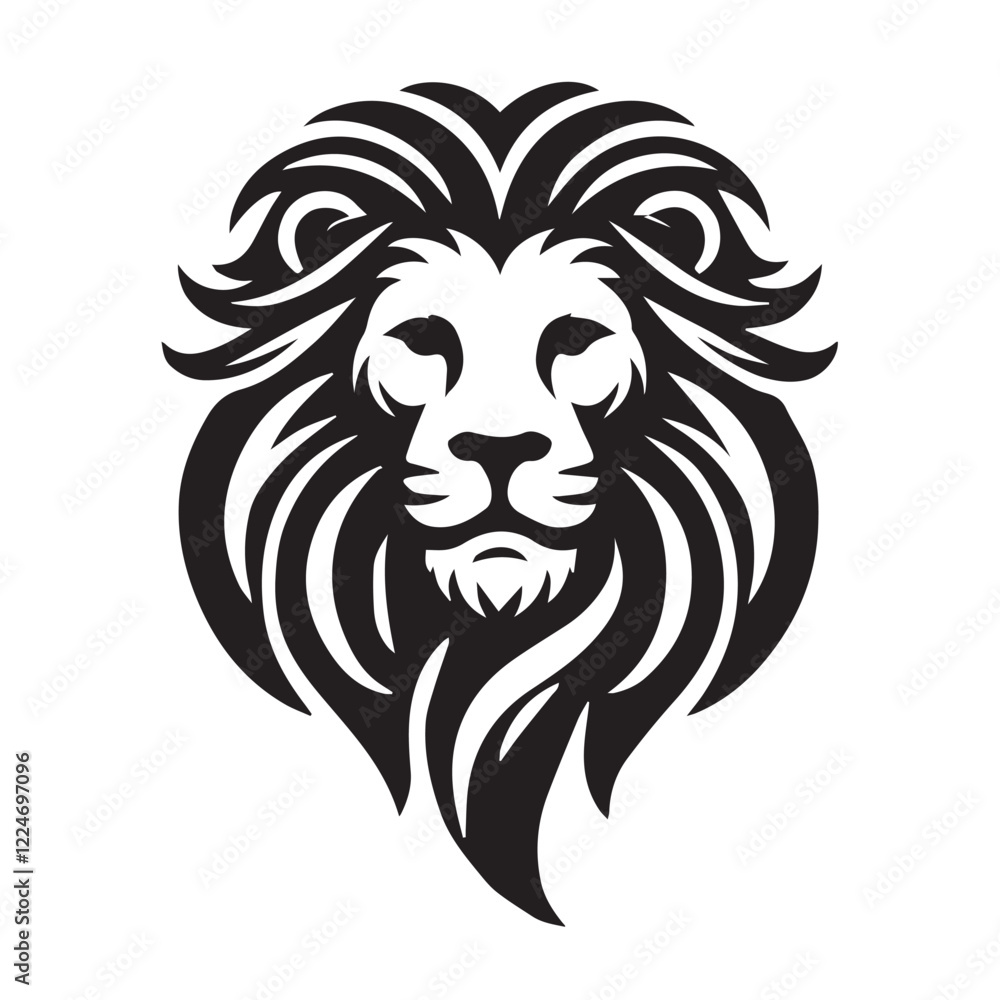 Fototapeta premium black and white Lion Head Tattoo Vector Mascot Illustration