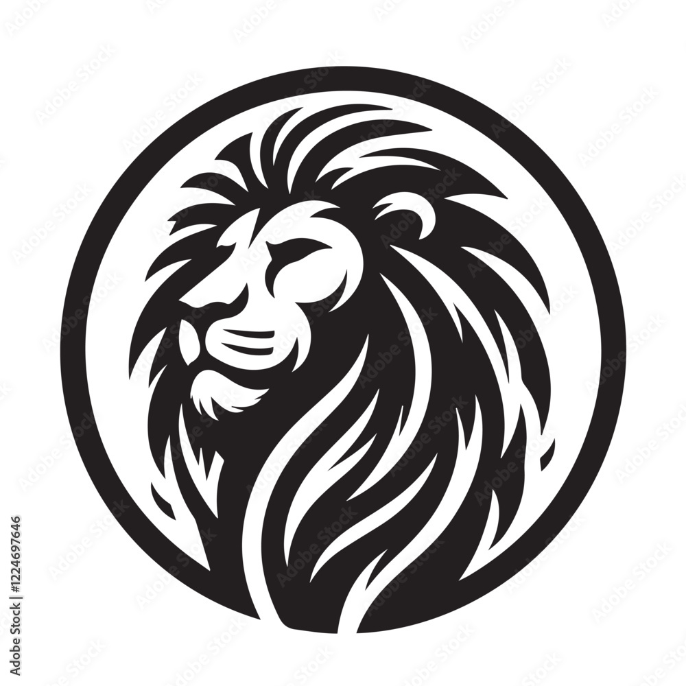 Naklejka premium black and white Lion Head Tattoo Vector Mascot Illustration