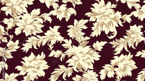 Elegant Floral Pattern Dark Burgundy Background with Beige Blooms
