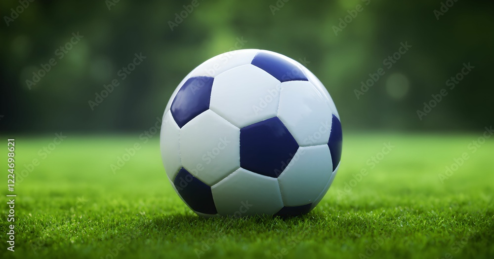 Fototapeta premium Football on green grassy field for playing