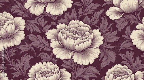 Wallpaper Mural Elegant Floral Pattern Design with Vintage Peonies and Leaves Torontodigital.ca