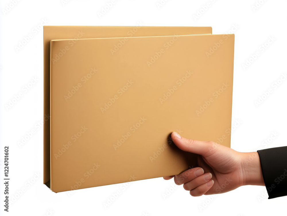Fototapeta premium hand holding a file folder with a brown album-style document