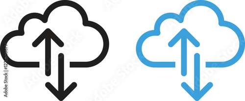 Cloud upload and download vector icons with different colors. Cloud icon symbol up and down arrow. Vector illustration